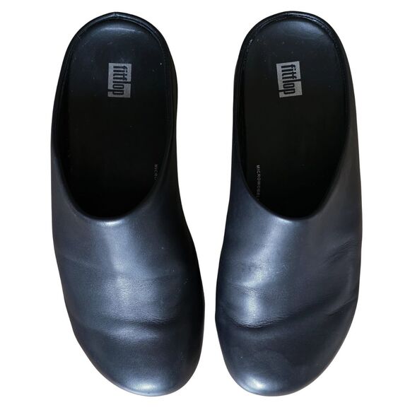FitFlop SHUV Black Leather Clogs 10 Comfort Work Slip-On Mules - Picture 4 of 15